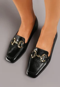 Czarne Mokasyny z Klamrą i Kwadratowym Noskiem Jacelin