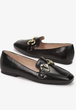 Czarne Mokasyny z Klamrą i Kwadratowym Noskiem Jacelin