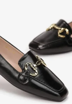 Czarne Mokasyny z Klamrą i Kwadratowym Noskiem Jacelin