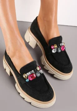 Czarne Mokasyny z Kryształami i Wkładką ze Skóry Naturalnej Zaidy