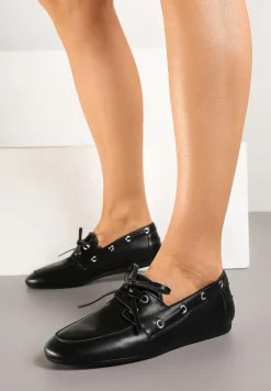 Czarne Mokasyny z Ozdobnym Wiązaniem Lanrive