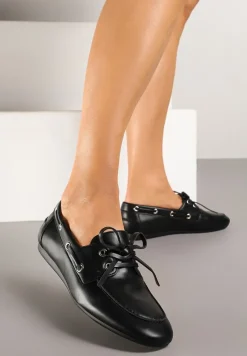 Czarne Mokasyny z Ozdobnym Wiązaniem Lanrive