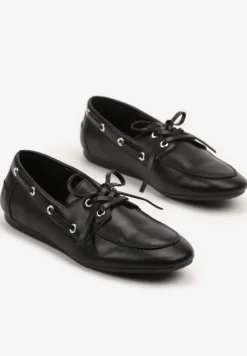 Czarne Mokasyny z Ozdobnym Wiązaniem Lanrive
