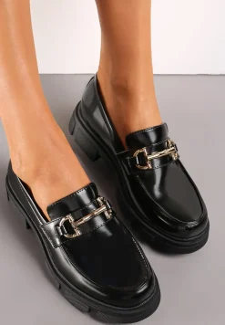 Czarne Mokasyny z Paskiem i Metalową Klamerką Jasminella