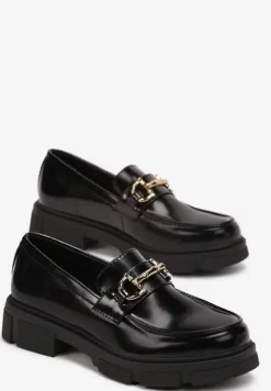 Czarne Mokasyny z Paskiem i Metalową Klamerką Jasminella