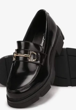 Czarne Mokasyny z Paskiem i Metalową Klamerką Jasminella