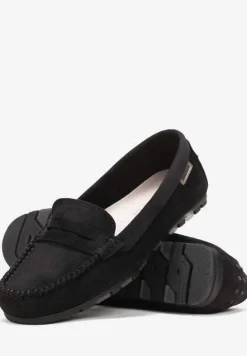 Czarne Mokasyny z Przeszyciami i Wkładką ze Skóry Naturalnej Isotta