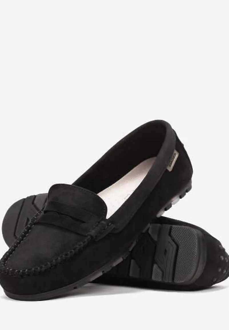 Czarne Mokasyny z Przeszyciami i Wkładką ze Skóry Naturalnej Isotta