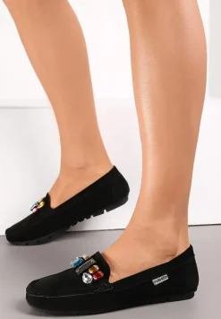 Czarne Mokasyny z Wkładką ze Skóry Naturalnej Veso