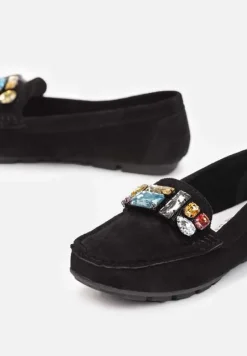 Czarne Mokasyny z Wkładką ze Skóry Naturalnej Veso