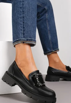 Czarne Mokasyny z Wkładką ze Skóry Naturalnej Dumie