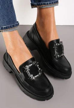 Czarne Mokasyny z Wkładką ze Skóry Naturalnej Dumie