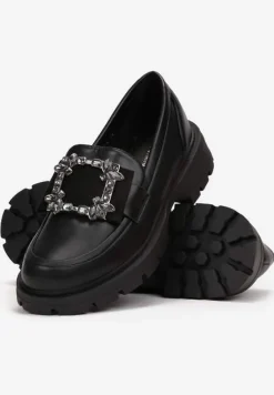 Czarne Mokasyny z Wkładką ze Skóry Naturalnej Dumie