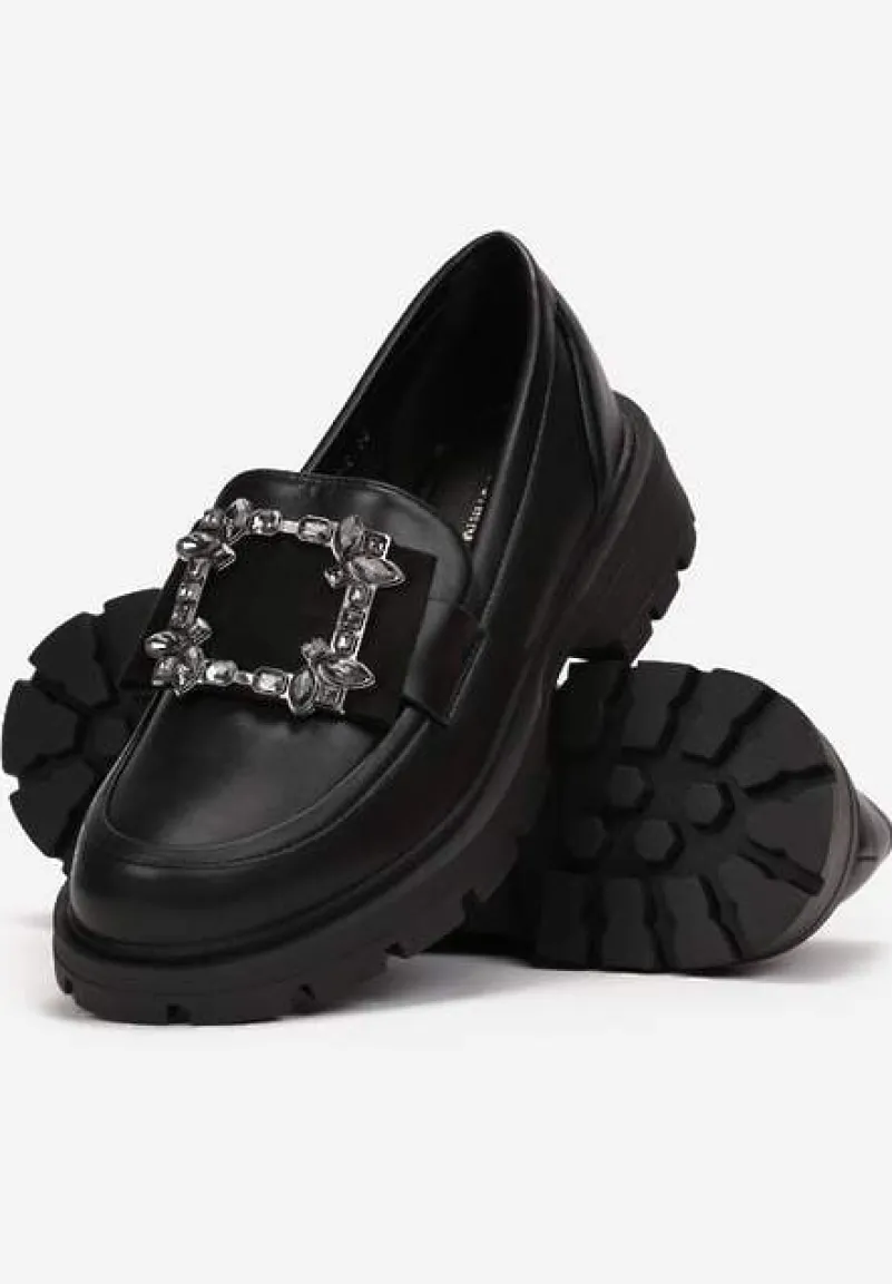 Czarne Mokasyny z Wkładką ze Skóry Naturalnej Dumie