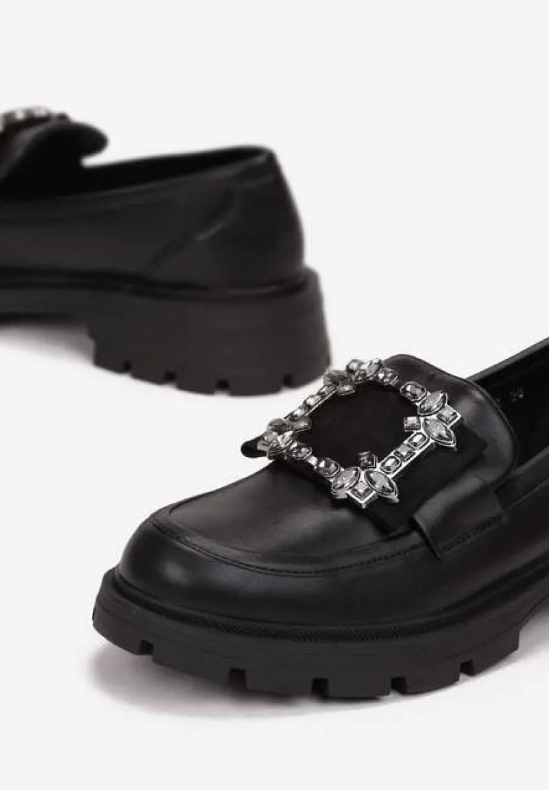 Czarne Mokasyny z Wkładką ze Skóry Naturalnej Dumie