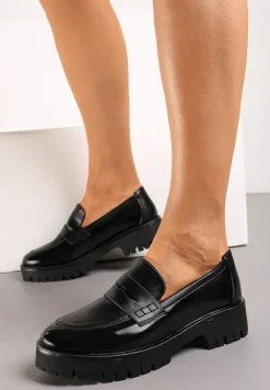 Czarne Mokasyny z Wkładką ze Skóry Naturalnej Verrena
