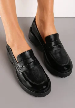 Czarne Mokasyny z Wkładką ze Skóry Naturalnej Verrena