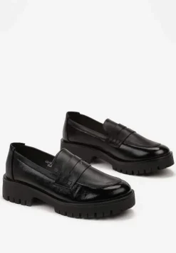 Czarne Mokasyny z Wkładką ze Skóry Naturalnej Verrena