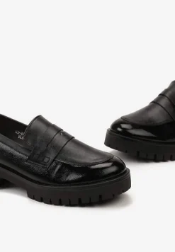 Czarne Mokasyny z Wkładką ze Skóry Naturalnej Verrena