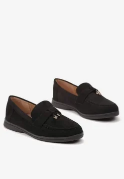 Czarne Mokasyny z Zawieszką w Kształcie Kłódki Lorniwas