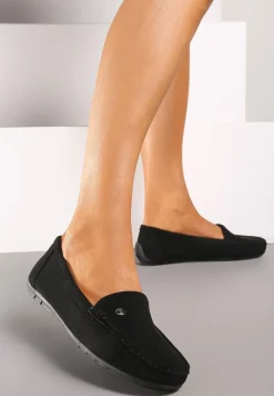 Czarne Mokasyny ze Skórzaną Wkładką i Przeszyciami Yaritza