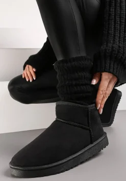 Czarne Śniegowce do Kostek z Imitacji Zamszu z Przeszyciami Donatia