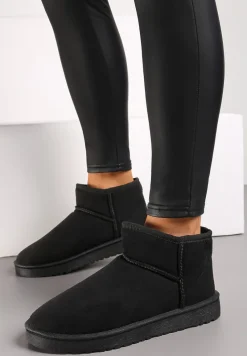 Czarne Śniegowce do Kostek z Imitacji Zamszu z Przeszyciami Donatia