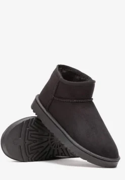 Czarne Śniegowce do Kostek z Imitacji Zamszu z Przeszyciami Donatia