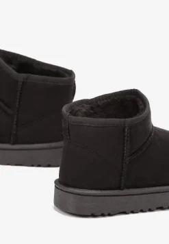 Czarne Śniegowce do Kostek z Imitacji Zamszu z Przeszyciami Donatia
