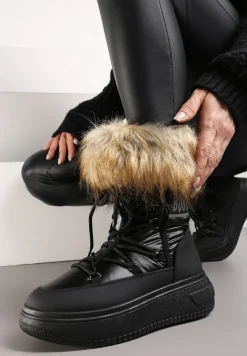 Czarne Śniegowce na Grubej Podeszwie z Futerkiem Uplift