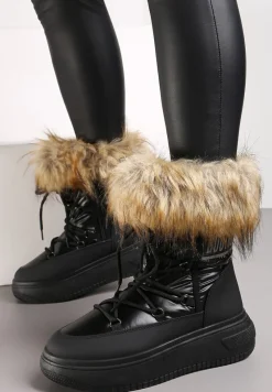 Czarne Śniegowce na Grubej Podeszwie z Futerkiem Uplift