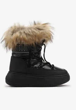Czarne Śniegowce na Grubej Podeszwie z Futerkiem Uplift
