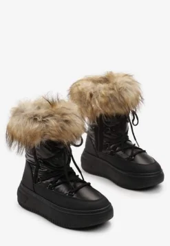 Czarne Śniegowce na Grubej Podeszwie z Futerkiem Uplift