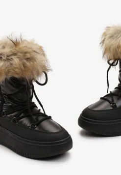Czarne Śniegowce na Grubej Podeszwie z Futerkiem Uplift