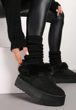 Czarne Śniegowce na Grubej Podeszwie z Ociepleniem z Futerka Tirisha
