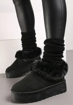 Czarne Śniegowce na Grubej Podeszwie z Ociepleniem z Futerka Tirisha