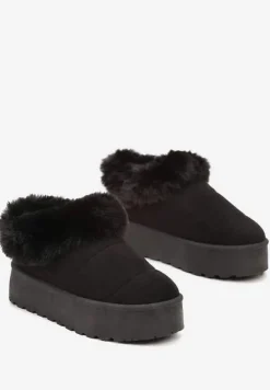 Czarne Śniegowce na Grubej Podeszwie z Ociepleniem z Futerka Tirisha