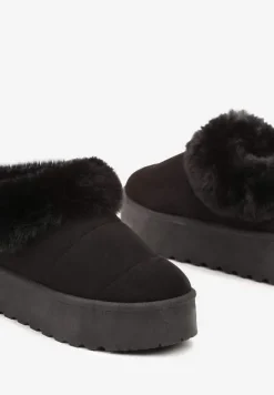 Czarne Śniegowce na Grubej Podeszwie z Ociepleniem z Futerka Tirisha