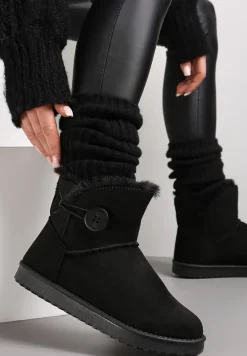 Czarne Śniegowce na Grubej Podeszwie Chalfi