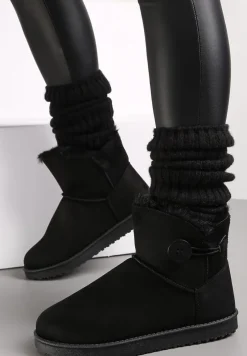 Czarne Śniegowce na Grubej Podeszwie Chalfi