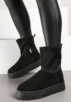 Czarne Śniegowce na Niskiej Platformie Wyściełane Futrem Nikisya