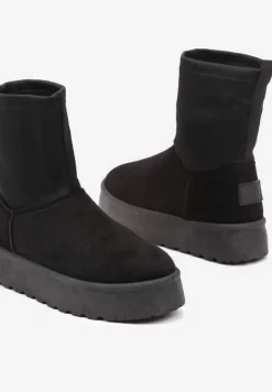 Czarne Śniegowce na Niskiej Platformie Wyściełane Futrem Nikisya