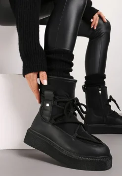 Czarne Śniegowce na Platformie ze Sznurowaniem Tirilissa