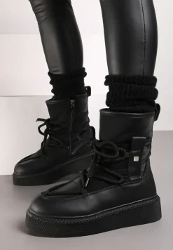 Czarne Śniegowce na Platformie ze Sznurowaniem Tirilissa