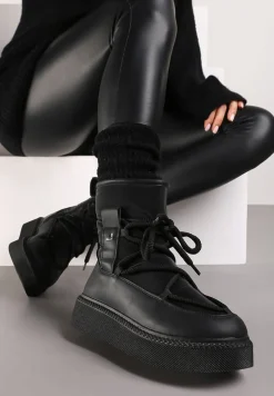 Czarne Śniegowce na Platformie ze Sznurowaniem Tirilissa