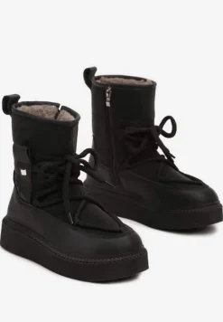 Czarne Śniegowce na Platformie ze Sznurowaniem Tirilissa