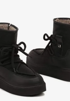 Czarne Śniegowce na Platformie ze Sznurowaniem Tirilissa