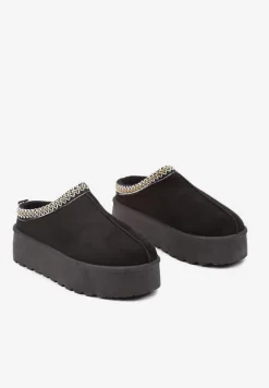 Czarne Śniegowce na Platformie z Ozdobnym Paskiem Lotiara