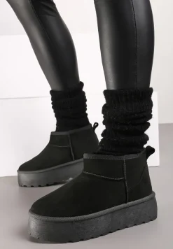 Czarne Śniegowce na Platformie Ozdobione Przeszyciami Ivalin