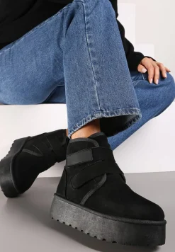 Czarne Śniegowce na Platformie z Zapięciem na Rzep Tarimelle